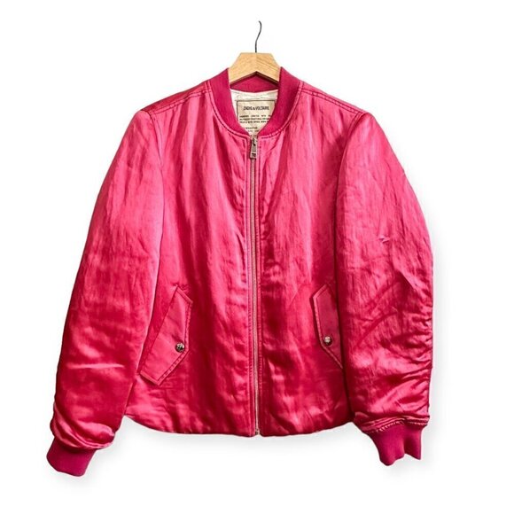 Zadig & Voltaire Ben Bomber Jacket, Pink, Fuchsia, Size M - Picture 2 of 16